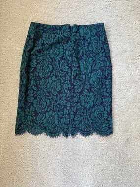 Banana Republic Teal Lace-Overlay Pencil Skirt